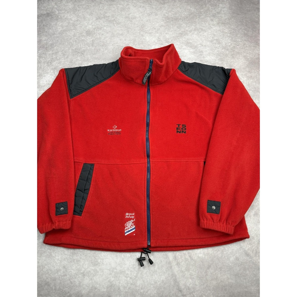 Tenson Fleece Jacket Mens 54‎ Red Full Zip Ski Pool Norway Norges Skiforbund 90s